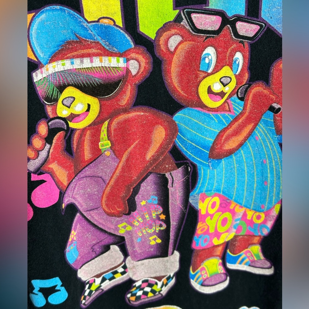 Lisa Frank Black Long Sleeve Tee with Neon Rainbow 1993 Bear Graphic - Picture 6 of 13